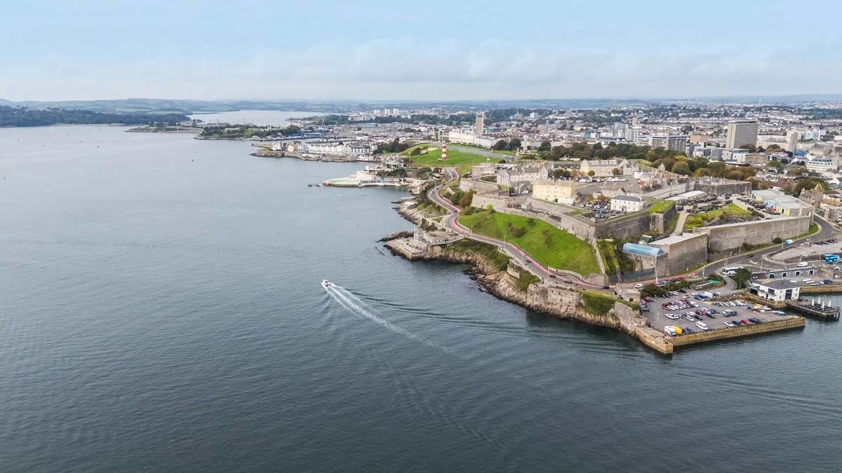 Aerial view of Plymouth Hoe and the Royal Citadel