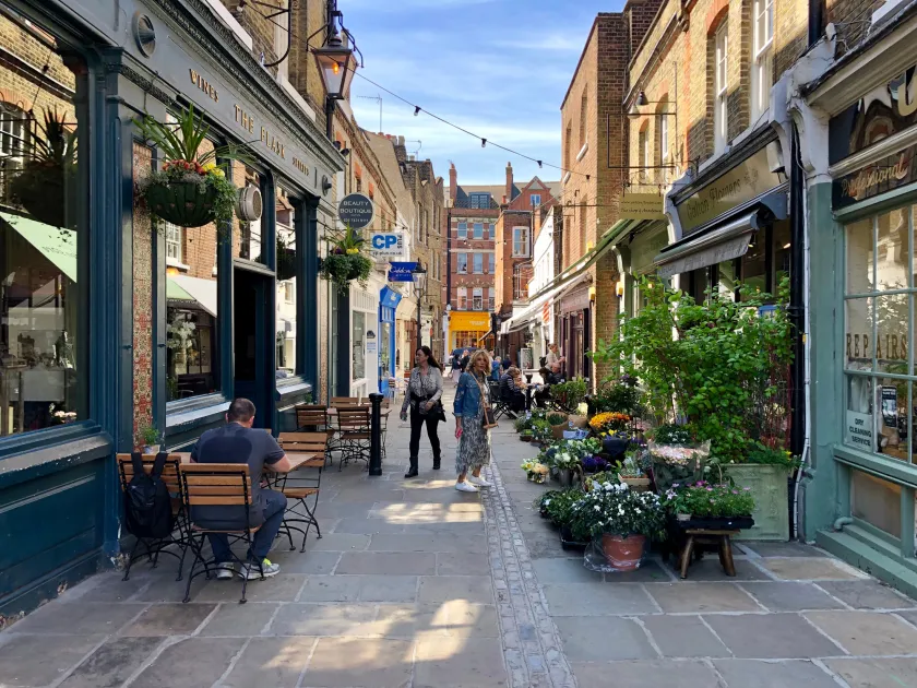 People walking along a north London high street